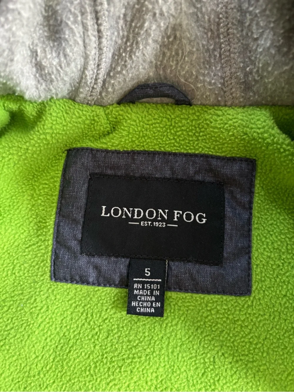London Fog Hooded Fleece Lined Weatherproof Jacket, Blue and Green, Size 5